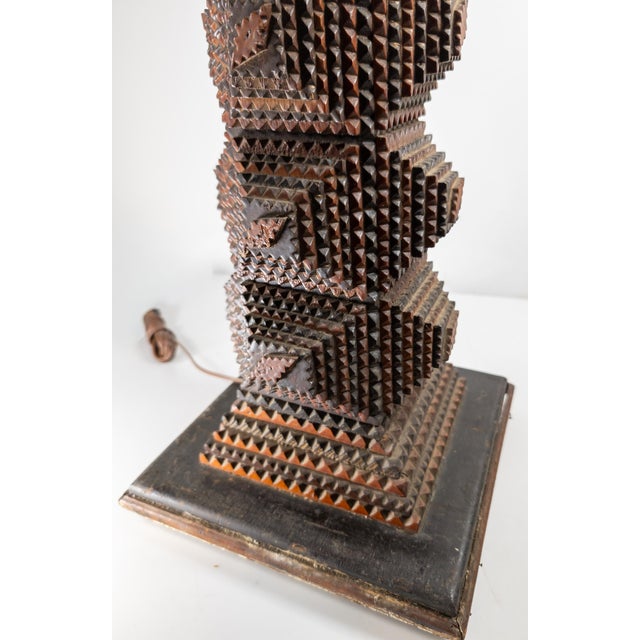 Early 20th Century American Folk Art Tramp Art Polychrome Table Lamp For Sale - Image 11 of 13