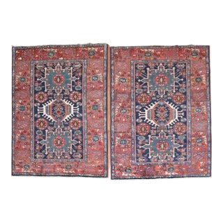 Antique Zabihi Collection Navy Heriz Accent Rugs - A Pair - 4'10" x 6'1" For Sale