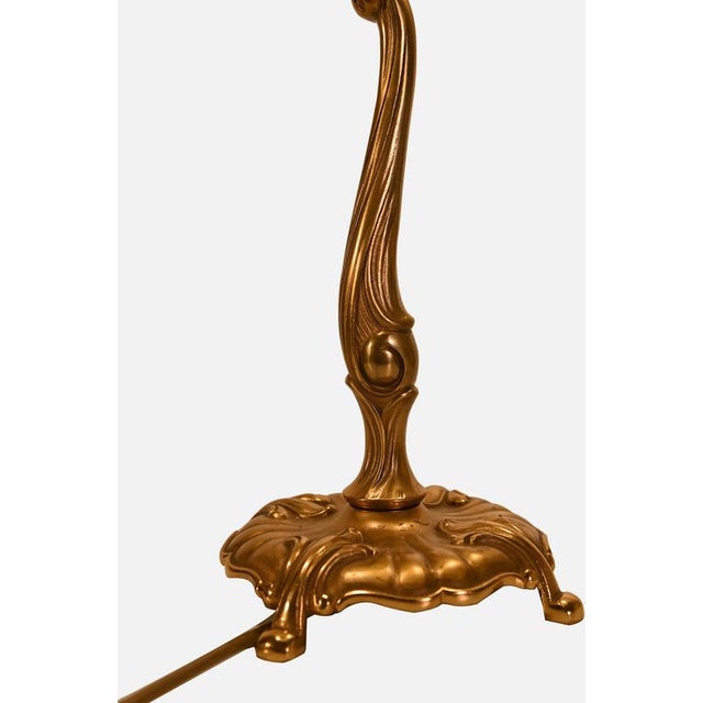 Metal Tiffany Style Table Lamp in Brass and Art Glass, 1950s For Sale - Image 7 of 11