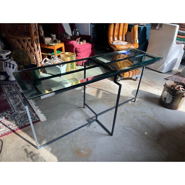 1950s Post Modern Steel and Glass French 1950s Console Table For Sale - Image 5 of 6