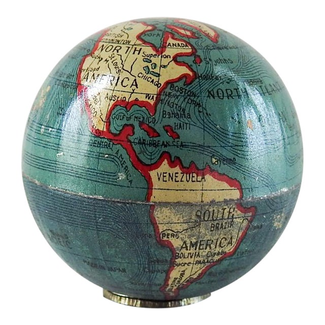 Antique Tin Litho WORLD Globe Miniature PENCIL SHARPENER Made in