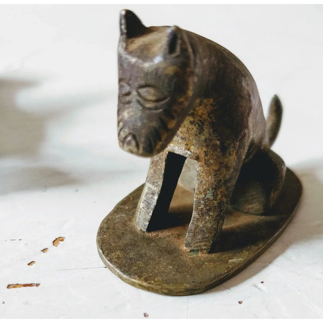 Metal Vintage Asian Bronze Dog Fox Scroll Weight Holder For Sale - Image 7 of 10