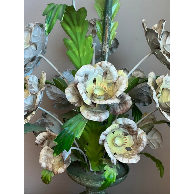 Mid 20th Century Vintage Hand Painted Tole Bouquet Lamp For Sale - Image 5 of 12