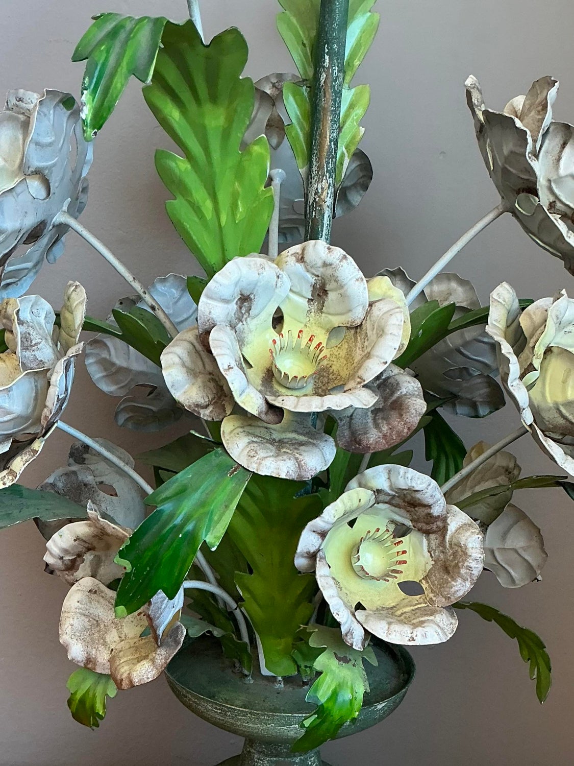 Vintage Hand Painted Tole Bouquet Lamp - Top view