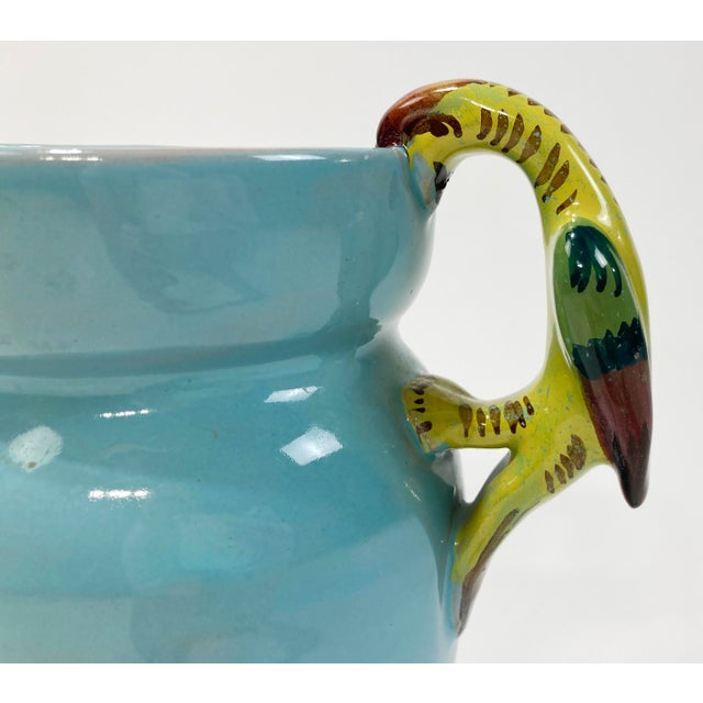 Turquoise Vintage Turquoise Studio Pottery Pitcher With Parrott Handle For Sale - Image 8 of 10
