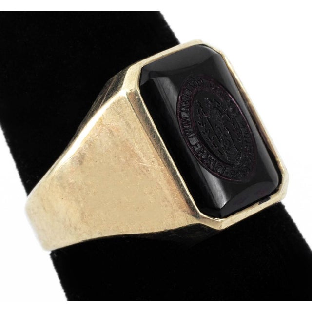 Dieges and Clust 10K White Gold Barnard College Ring, featuring rectangular onyx intaglio carved with Barnard College...