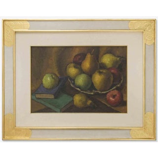 Still Life with Books and Pears, Oil Painting, Mid-20th Century For Sale