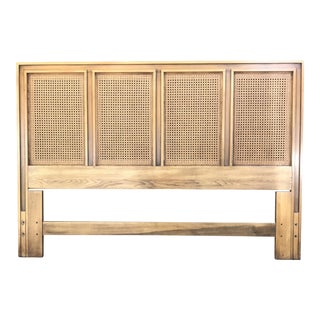 Mid Century Walnut Caned Queen Headboard For Sale