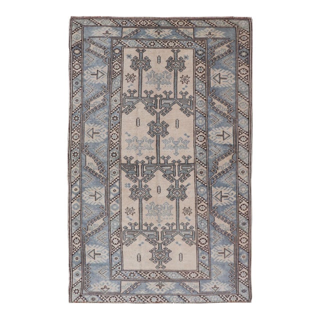 Vintage Turkish Oushak Rug With Warm Earth Tones and Geometric Patterns 4'1 X 6'9 For Sale