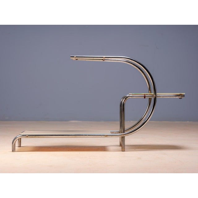 Bauhaus Mid-Century Bauhaus Plant Stand in Chrome-Plated Steel and Glass by Emile Guyot, Former Czechoslovakia, 1950s For Sale - Image 3 of 7