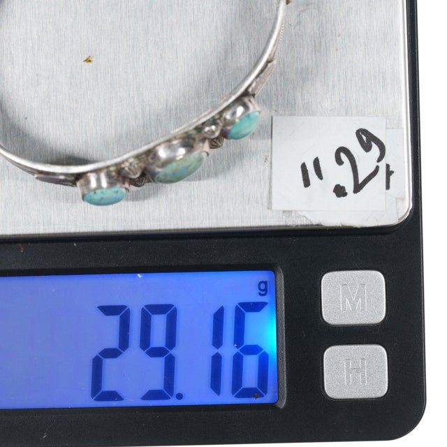 6 1/8" 1940's Navajo sterling 3 stone turquoise cuff bracelet For Sale - Image 10 of 10
