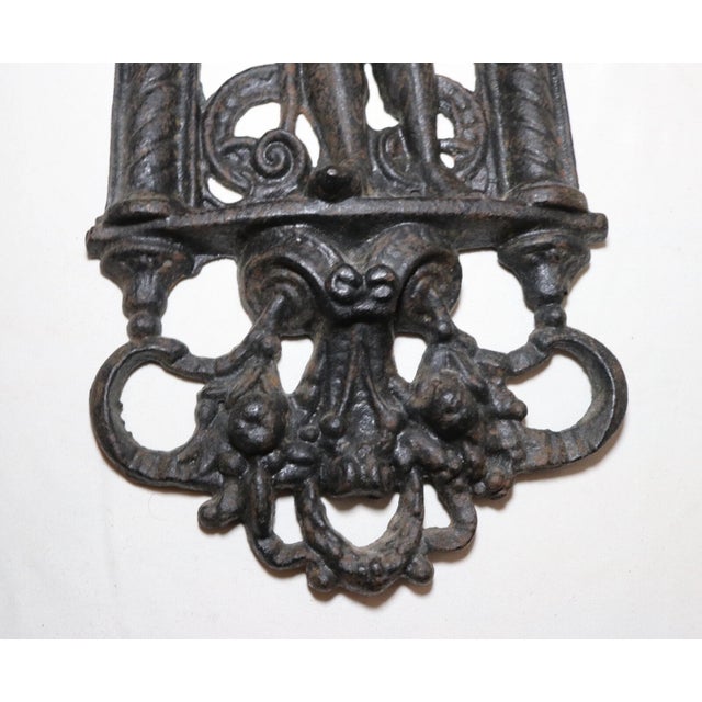 Antique Ornate Figural Heavy Cast Iron Relief Man Smoking Pipe Wall Plaque Art For Sale In New York - Image 6 of 11