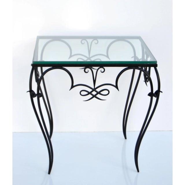 1940s René Prou Style Art Deco Black Wrought Iron & Glass Top Side Table France, 1940 For Sale - Image 5 of 12