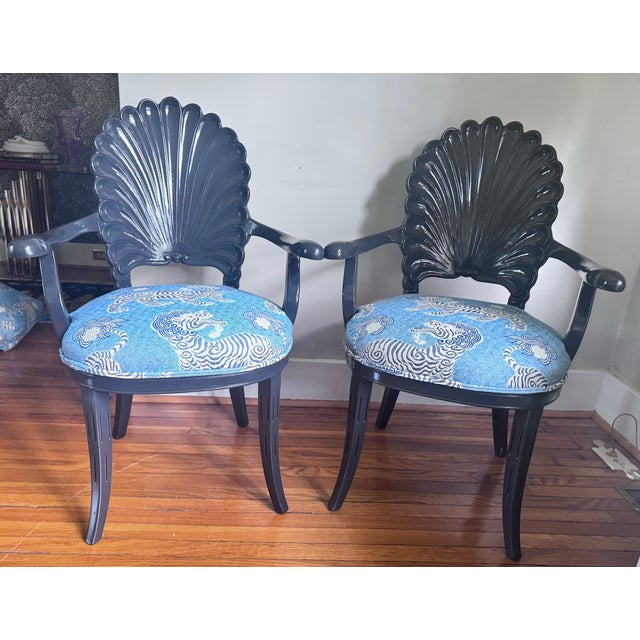 Mid 20th Century Pair of Lacquered Vintage Italian Hand Carved Grotto Chairs For Sale - Image 5 of 16