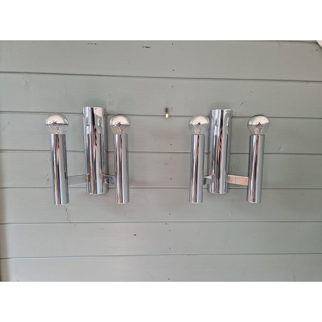 1970s Double Tubular Wall Lights in Chromed Metal by Gaetano Sciolari for Boulanger, 1970s, Set of 2 For Sale - Image 5 of 15
