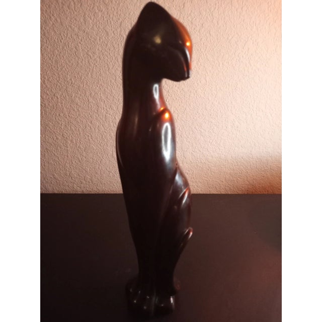 Vintage 1980s Glazed Ironwood Cat Figurine From Thailand For Sale - Image 4 of 8