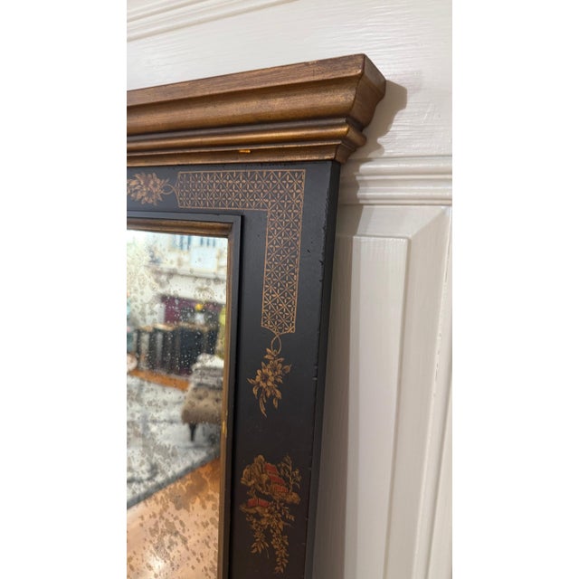1970s Late 20th Century Large Baker Furniture Chinoiserie Distressed Wall Mirror For Sale - Image 5 of 10