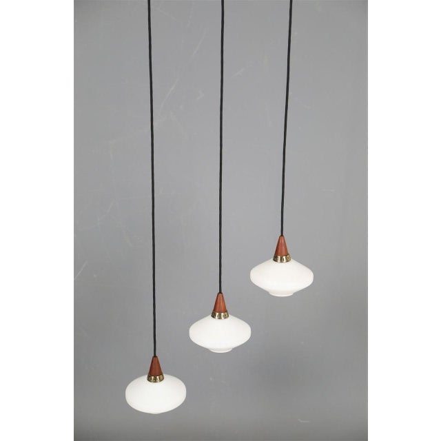 Mid-Century Modern Mid-Century Modern Danish Glass Pendant Lamps with Teak Top, 1960s, Set of 3 For Sale - Image 3 of 11