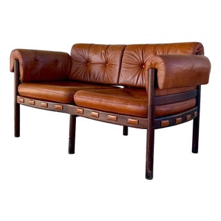 Vintage Leather Loveseat Attributed to Arne Norell For Sale