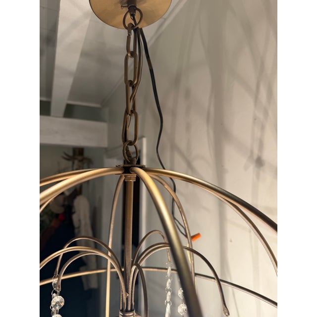 French Country Antique Brass Birdcage Crystal Chandelier Pendant Light – 4 Light French Country Style For Sale - Image 3 of 15