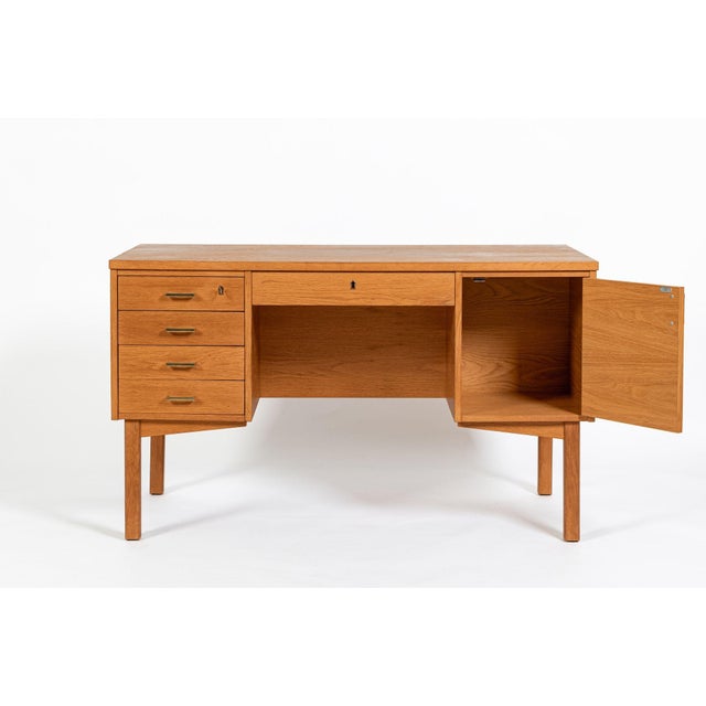 Mid-Century Modern Mid Century Danish Modern Oak Wood Writing Desk 1960s For Sale - Image 3 of 17