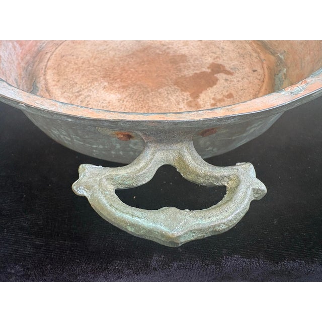 Copper Vintage Primitive Copper Tone Handled Serving Pan With Brass Handles For Sale - Image 8 of 9
