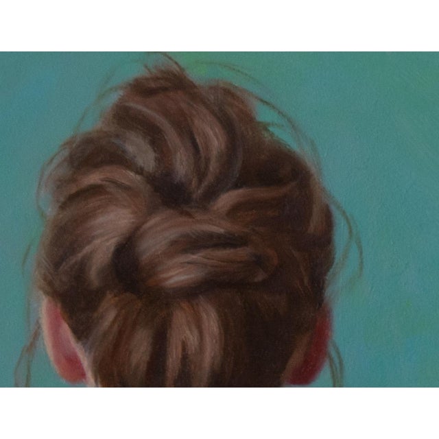 Contemporary Teal Tranquility by Kelly Birkenruth | Oil on Panel Figure Portrait in Teal For Sale - Image 3 of 7