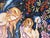 The painting depicts two ethereal figures, draped in flowing garments, surrounded by a lush tapestry of flora and fauna....