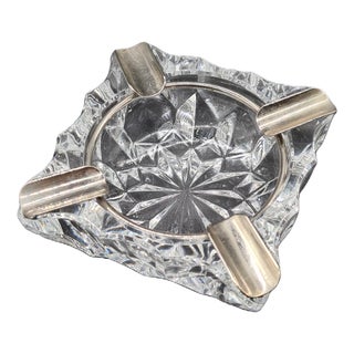 Vintage Crystal Ashtray with Metal Rim, 1960s For Sale