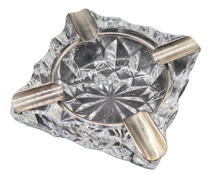 Vintage Crystal Ashtray with Metal Rim, 1960s