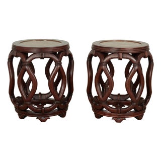 Pair of Vintage Chinese Carved Wood Garden Seats or Stands For Sale