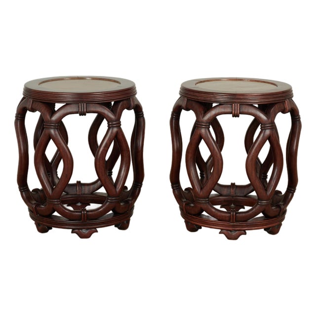Pair of Vintage Chinese Carved Wood Garden Seats or Stands For Sale