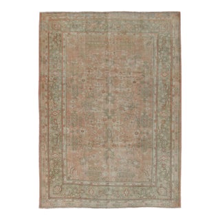Classic All Over Design Antique Oushak Rug in Light Coral and Light Green For Sale