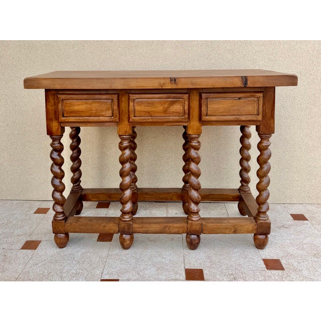 Spanish Wood Console Table with Three Drawers, 1950 For Sale - Image 10 of 13