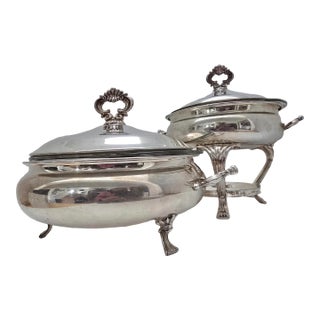 Early 20th Century Fb Rogers Silver Plate Serving Dishes With Pyrex Inserts - 2pcs For Sale