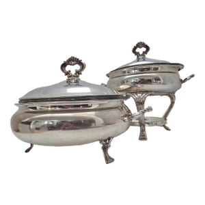 Early 20th Century Fb Rogers Silver Plate Serving Dishes With Pyrex Inserts - 2pcs