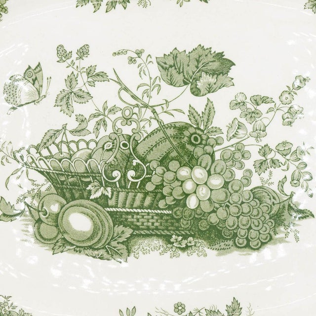 Vintage Serving Plates with Green Fruit Basket Decor from Masons, 1950s, Set of 2 For Sale - Image 3 of 12
