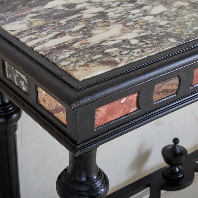 18th Century Italian Ebonized Wood + Marble Console Table, 18th Century For Sale - Image 5 of 6