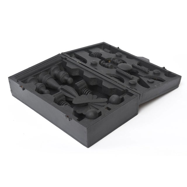 Wood 90's Louise Nevelson Style Dimensional Black Wood Assemblage Box Sculpture SIgned For Sale - Image 7 of 13