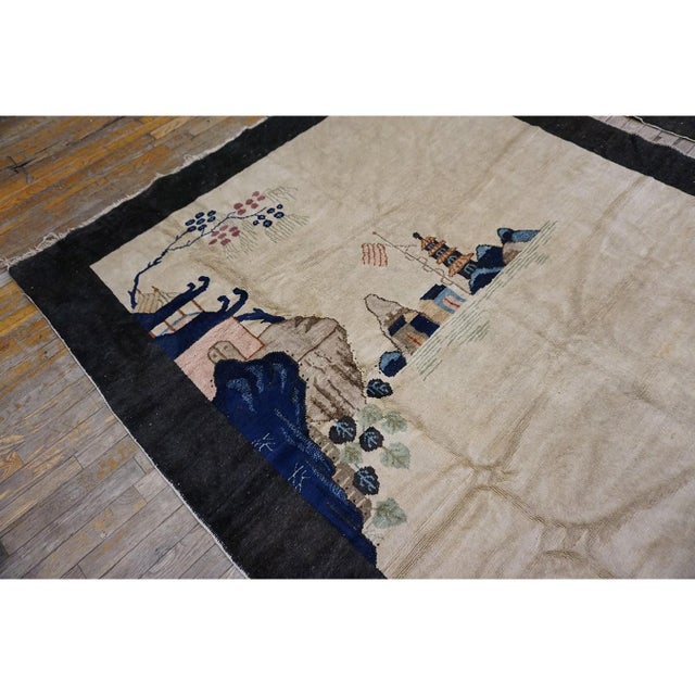 Ivory 1920s Pair of Scenic Pictorial Antique Ivory Antique Chinese Art Deco Carpets For Sale - Image 8 of 9