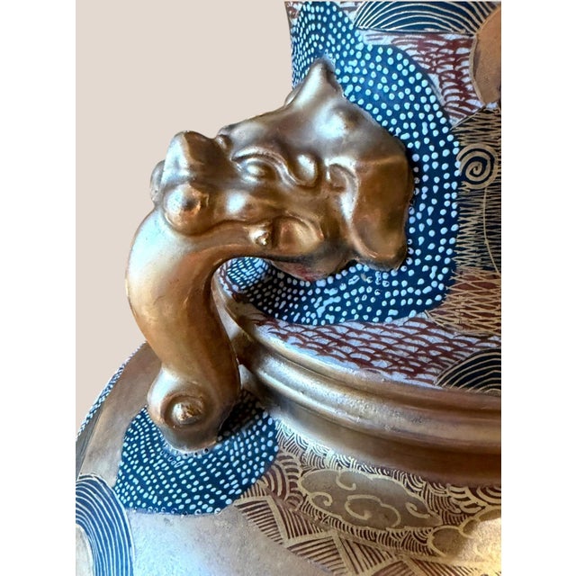 Antique Meiji Japanese Satsuma Ryuzan Rakan Vase Gilt Dragon Handles 16" For Sale - Image 12 of 16