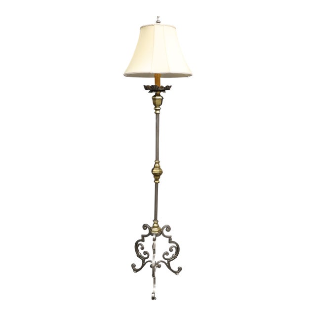 Late 20th Century Directoire Style Stainless & Brass Floor Lamp For Sale