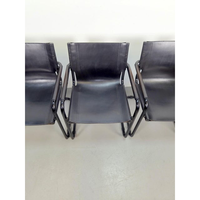 Mid-Century Modern Bauhaus Leather B34 Armchairs by Mart Stam & Marcel Breuer for Fasem, Italy, 1980, Set of 4 For Sale - Image 10 of 11