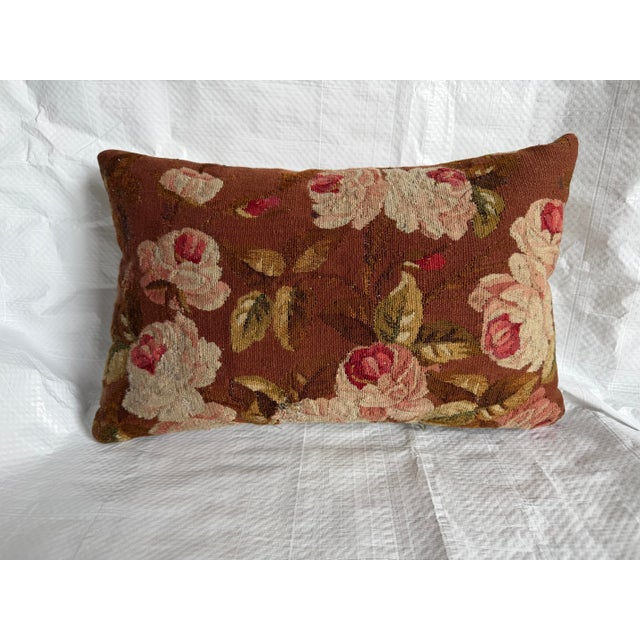 A beautiful antique French Aubusson tapestry pillow handcrafted from an authentic mid-19th century tapestry fragment,...