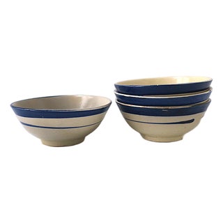 Pottery Bowls Blue Off-White, Set of 4 For Sale