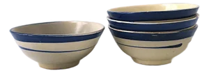 Pottery Bowls Blue Off-White, Set of 4