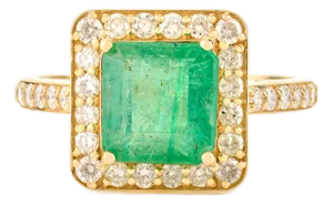 Natural Diamond and Emerald Square Engagement Ring Size 7