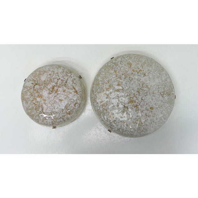 Ice Glass Flush Mount Lamp with Brass Details from Hillebrand Lighting, Germany, 1960s For Sale - Image 11 of 18