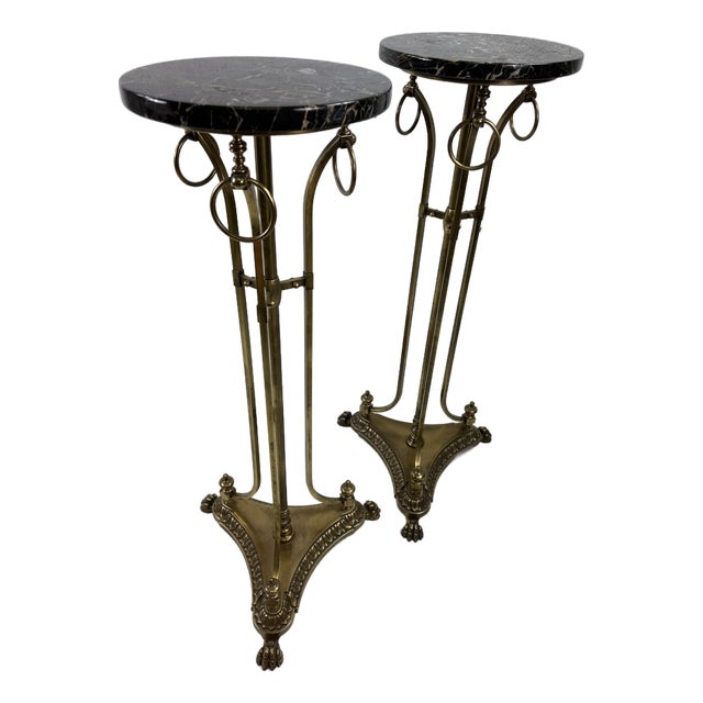Antique Early 20th Century Empire Style Marble Topped Pedestal Tables For Sale