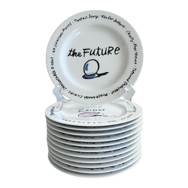 1999 Pottery Barn Millennium Series “The Decades” Salad / Dessert Plates - Set of 12 For Sale